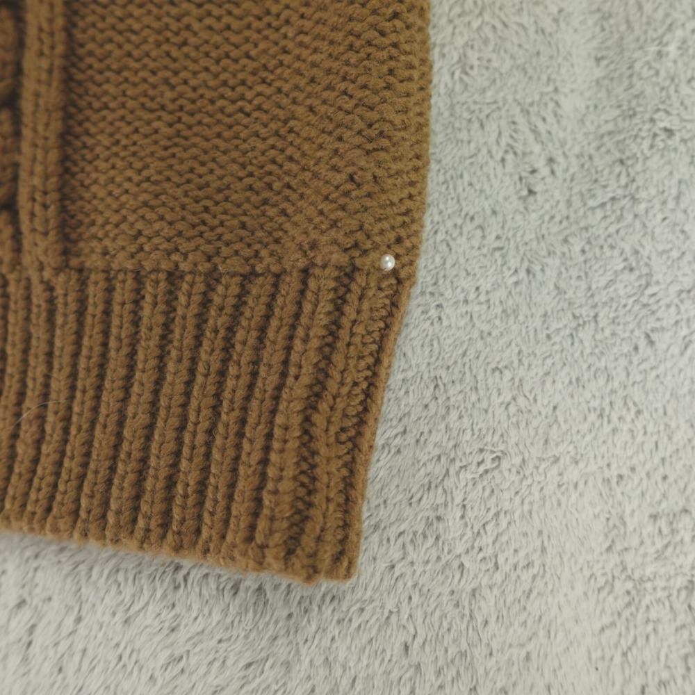 Pearl Lela Rose Sweater Brown Cable Knit Fringe Detail Wool Blend - Picture 10 of 11